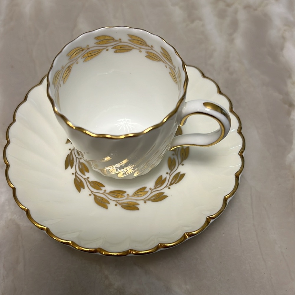 Minton Gold Cheviot Bone China Demitasse Cup and Saucer